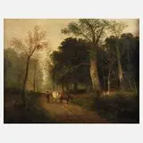 J. Renard, Waldweg mit Bäuerin, Öl auf Leinwand