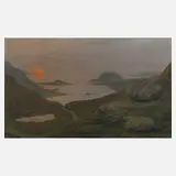 Jaap Hartman, Küste im Sonnenuntergang, 1942, Öl auf Leinwand auf Holzplatte montiert