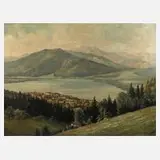 Willy Lichtschlag, Ansicht Tegernsee, 1954, Öl auf Hartfaserplatte