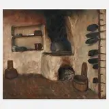 Hans Ulmer, Tiroler Bauernküche in Vomp bei Schwaz, 1928, Öl auf Karton