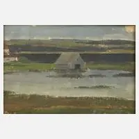 Anton Zwengauer, Hütte im Dachauer Moor, 1890, Öl auf dünner Pappe