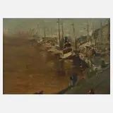 Impressionistin, Schiffe im Hafen, Öl auf Leinwand