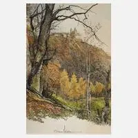 Robert Kasimir, Sonniger Herbsttag, Farbradierung auf Velin mit Wasserzeichen "Robert Kasimir Vienna"