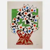 Fred Isler, Blumen in Vase, Farbsiebdruck auf leichtem Karton