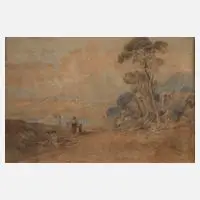James Holland, Italienische Landschaft, Aquarell über Graphit