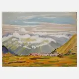 A113, Karl Otmar Kratochwill, "Föhnmauer ...", Aquarell und Deckfarbe auf Papier