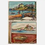 Karl Larsen, Zwei mediterrane Landschaften, Aquarell