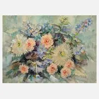 Georg Nerlich, Nelken, Chrysanthemen, Rittersporn, 1975, Aquarell über Graphit auf leichtem Karton