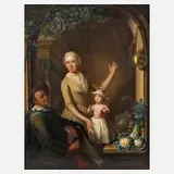 Nicolaas Reyers, Gemüsehändlerin mit Musikant, Öl auf Holzplatte