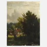 Hermann Brinckmann, Gehöft am Waldrand, Öl auf Pappe
