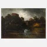 Carl Ernst Morgenstern, Flusslandschaft bei Gewitter, 1871, Öl auf Leinwand