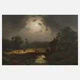 Ludwig Scheins, Mondscheinlandschaft, Öl auf Leinwand