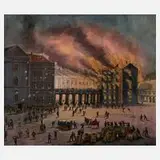 Jean Speth, Brand des Schlosses Christiansborg, Tempera auf Karton und Leinwand