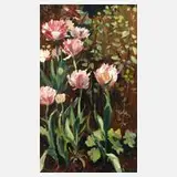 Hermann Drost, Ein Blumenbeet, Öl auf Malkarton