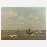 Georg Hambüchen, Imposante Segelpartie, Öl auf Leinwand