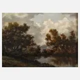 Jacques Samu Kende, Abends am See, Öl auf Sperrholz