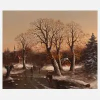 Helmut Kips, "Idyllische Winterlandschaft im Abendrot", Öl auf Leinwand