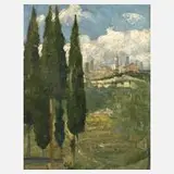 Martin Kurreck, Blick auf San Gimignano, 1906, Öl auf Leinwand und auf Hartfaserplatte kaschiert