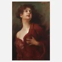 Prof. Leopold Schmutzler, Mädchen im roten Kleid, Öl auf Karton