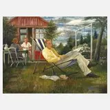 Karl Otto Hy, Selbstbildnis im Gartenstuhl, 1953, Öl auf Leinwand