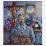 Manfred Schäf, Selbstbildnis mit Katzen, 1939, Öl auf Leinwand