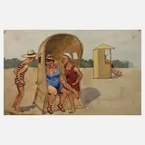 Prof. Fritz Schönpflug, Rendezvous am Strand, Aquarell und Tuschefeder auf Papier