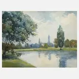 Hans Lerch, Blick vom Rosenthal auf Leipzig, Aquarell und Deckfarben auf Papier