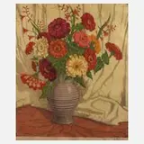 Martin Erich Philipp, "Zinnien", Farbholzschnitt auf dünnem Papier