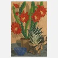 Martin Erich Philipp, Stillleben mit Kakteen, 1927, Farbholzschnitt auf schwachem Papier