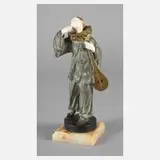 Claudio Mimo Blasco, Chryselephantin Pierrot + Papiere im Expertisenordner, Bronze