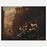 C. Beeldemaker, Jagdhunde zu Füßen einer Ruine, 1700, Öl auf Leinwand