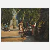 H. Becker, Südländische Parkgesellschaft, Öl auf Leinwand