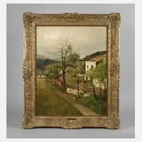 August Fink, Bauernhof bei Lenggries, Öl auf Leinwand
