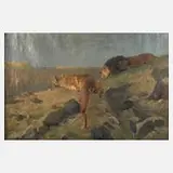 F. Brandt, Jagende Löwen nach Wilhelm Kuhnert, Öl auf Leinwand