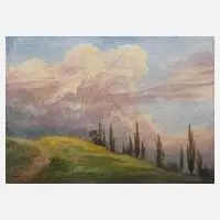 Bernhard Eyb, Pappeln in Sommerlandschaft, 1937, Aquarell auf weiß grundierter Leinwand