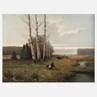 Clemens Freitag, Balzende Auerhähne, Öl auf Leinwand