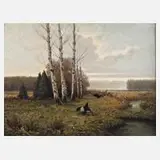 Clemens Freitag, Balzende Auerhähne, Öl auf Leinwand