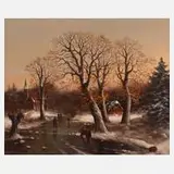Helmut Kips, "Idyllische Winterlandschaft im Abendrot", Öl auf Leinwand
