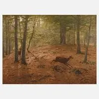Christian Kröner, Flüchtende Rehe, Öl auf Leinwand