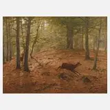 Christian Kröner, Flüchtende Rehe, Öl auf Leinwand