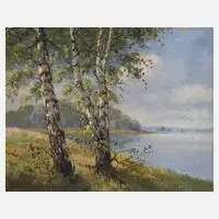 Mewe, Birken am See, Öl auf Karton
