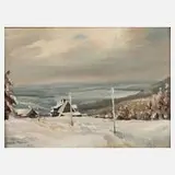Jaroslav Procházka, Winterliche Dorfansicht, 1955, Öl auf Malplatte