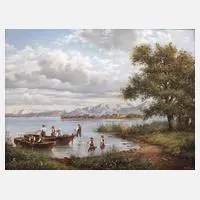 Riedlmayer, Fischer vor Frauenchiemsee, Öl auf Holz