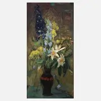 Hans Völcker, "Rittersporn und Lilien", Öl auf Karton