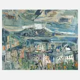 Willy Knoop, "Montreux am Genfer See", Öl auf Hartfaserplatte