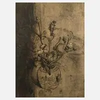 Ernst Bahn, "Blumen im Ingwertopf", Radierung mit lebhaftem Plattenton auf Papier