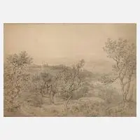 Georg Osterwald, Mediterrane Landschaft, Bleistift auf leichtem Karton
