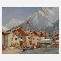 Bruno Richter, Ansicht Mittenwald und Karwendel, Aquarell und Gouache