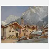 Bruno Richter, Ansicht Mittenwald und Karwendel, Aquarell und Gouache