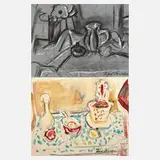 Karl Larsen, Zwei Stillleben, Kohle und Kreiden auf grauem Papier und Aquarell über Bleistift auf Papier